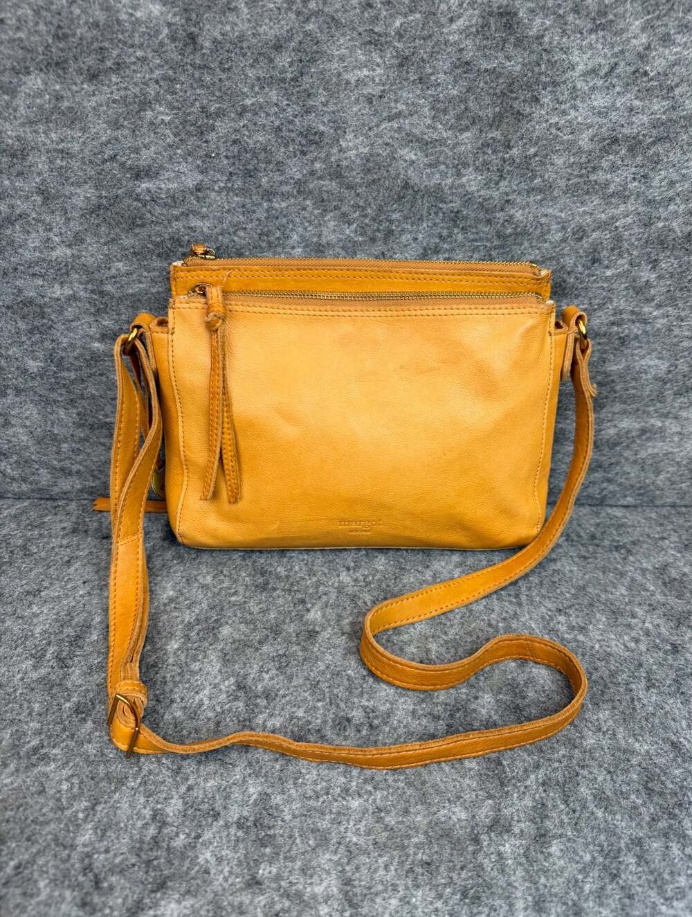 Margot New York Tan Genuine Leather Crossbody Bag
